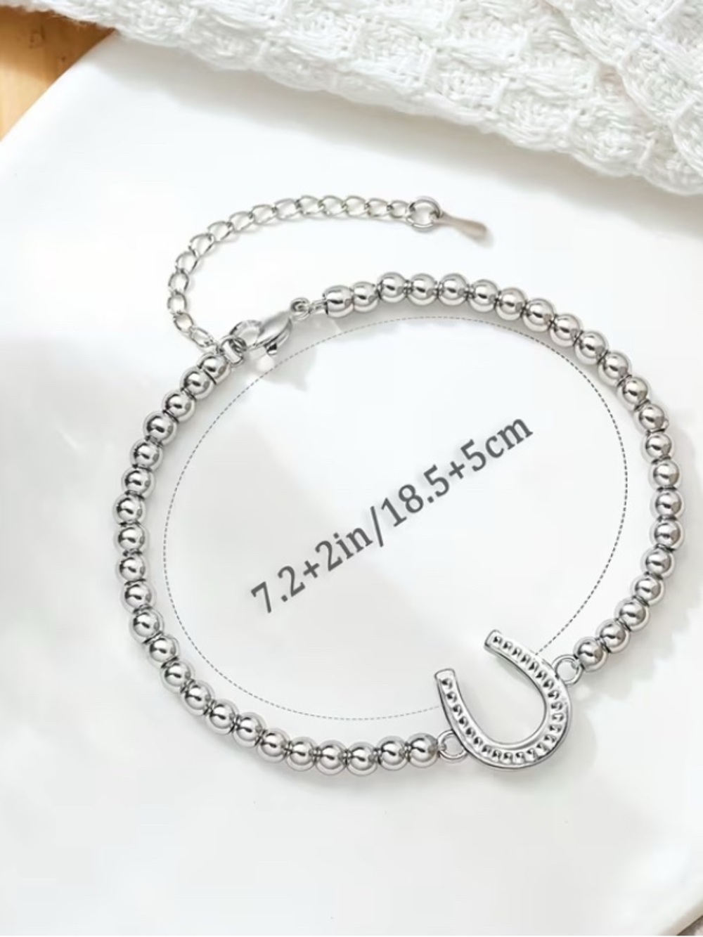 LUCKY Horseshoe Silver tone Beaded Bracelet - Picture 3 of 5